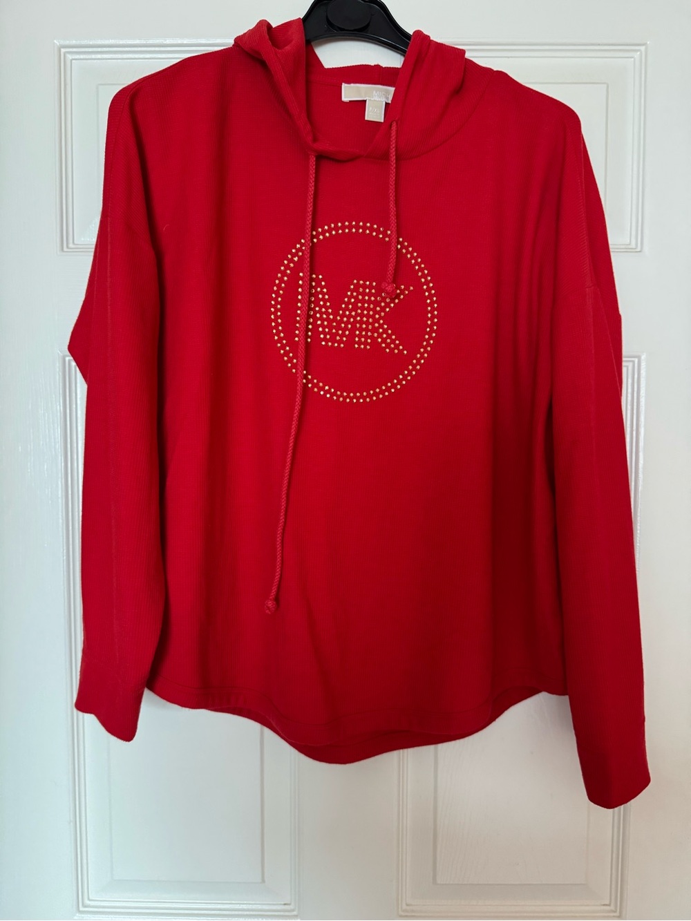 Michael Kors Red Hooded Logo Studded Sweater
